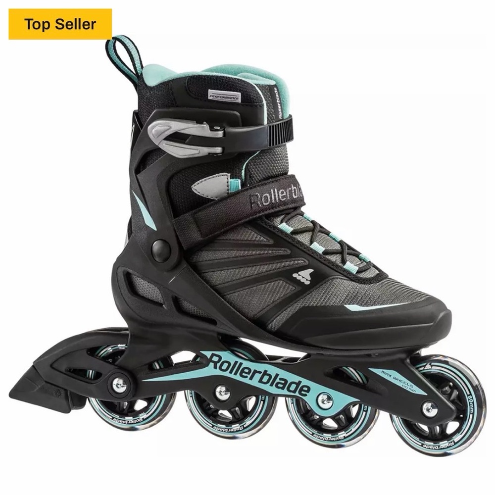 Zetrablade Teal Rollerblade SET Size 9 + Helmet + Wrist/Elbow/Knee Pads Bundle